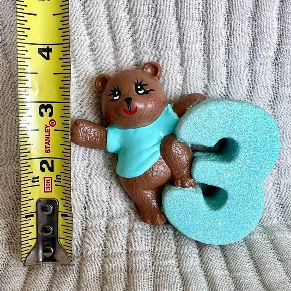 Three Year Old Ceramic Teddy Bear Cake Topper Brown‎ and Aqua Green - Picture 3 of 3